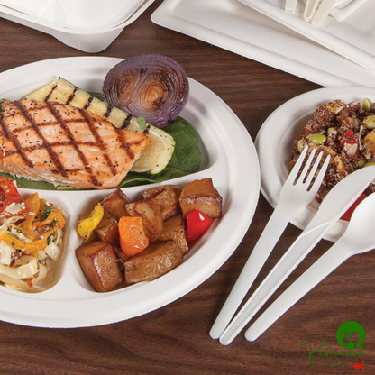 Eco-Products Vanguard 10" 3-Compartment Compostable Sugarcane Round Plate - 500/Case