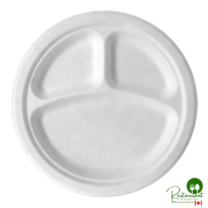 Eco-Products Vanguard 10" 3-Compartment Compostable Sugarcane Round Plate - 500/Case