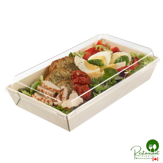Solia 10" x 5 5/16" Laminated Wooden Punnet with Clear Plastic Lid - 150/Case