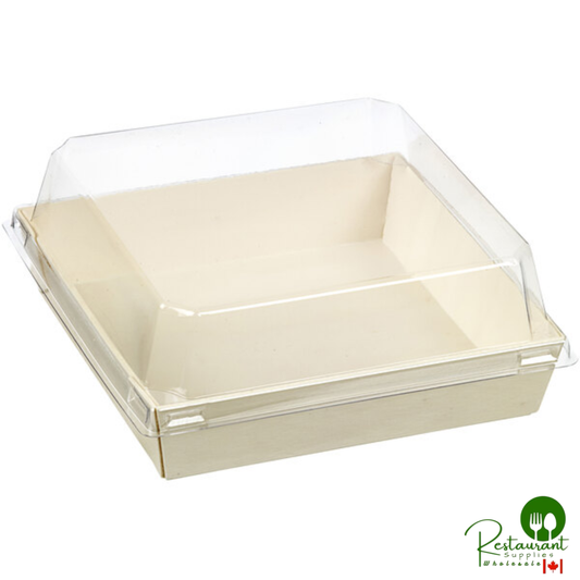 Solia 5 13/16" x 5 13/16" Laminated Wooden Punnet with Clear Plastic Lid - 200/Case