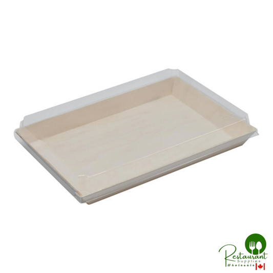 VerTerra 11" x 8" Rectangular Balsa Wood Covered Tray with Transparent PET Lid - 50/Case