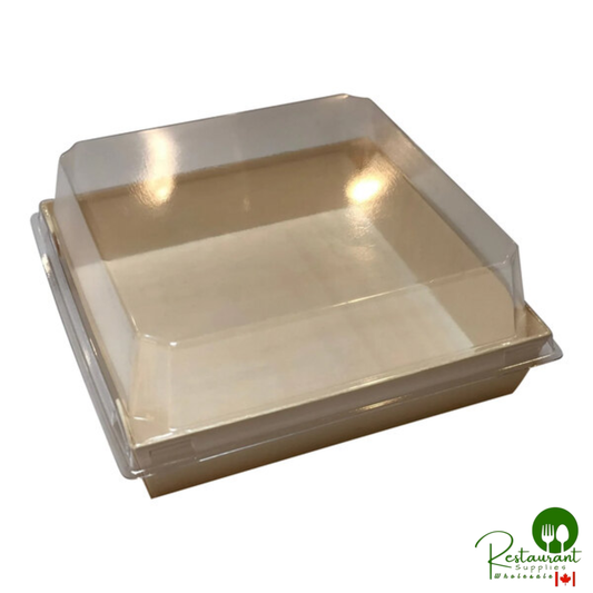 VerTerra 4 5/8" Square Balsa Wood Covered Tray with Transparent PET Lid - 100/Case