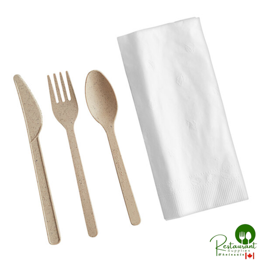Greenprint Wrapped Heavy Weight Natural Agave Cutlery Set with Napkin - 200/Case