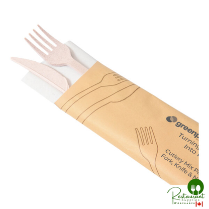 Greenprint Wrapped Heavy Weight Natural Agave Knife, Fork, and Napkin - 200/Case