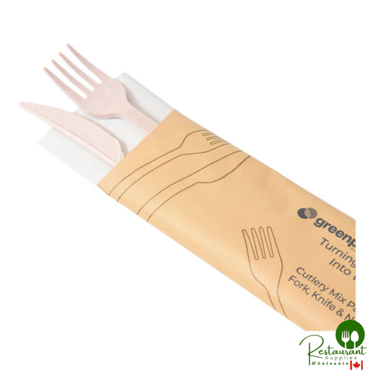 Greenprint Wrapped Heavy Weight Natural Agave Knife, Fork, and Napkin - 200/Case