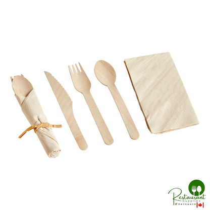 Hoffmaster CaterWrap 12" x 12" Pre-Rolled Natural Kraft Napkin and Wood Cutlery Set - 100/Case