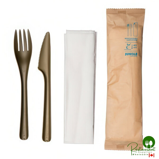 Jungle Bloom Dark Green No PFAS Added Compostable CPLA Plastic Cutlery Pack - 250/Case