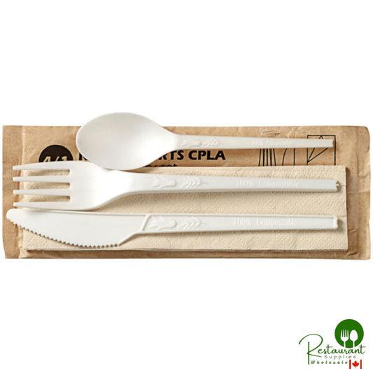 Solia Wrapped White CPLA Cutlery Set - 250/Case