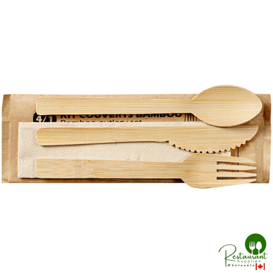 Solia Wrapped Natural Bamboo Cutlery Set - 500/Case