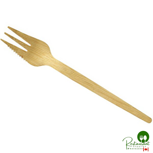 Solia 5 1/3" Natural Bamboo 3 Prong Fork with Serrated Edge - 2,000/Case