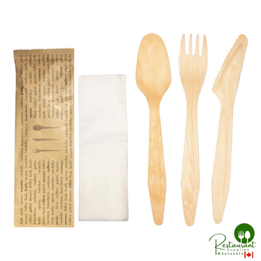 VerTerra 7 1/4" Compostable Heavy-Duty Wooden Cutlery Set with Napkin - 300/Case