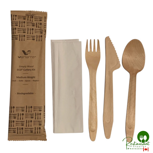 VerTerra Eco2® 6" Compostable Wooden Cutlery Set with Napkin - 400/Case