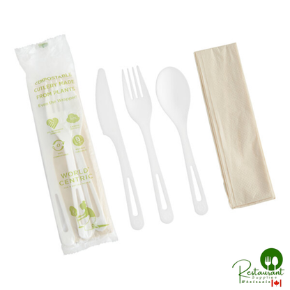 World Centric 6" Wrapped Compostable TPLA Assorted Cutlery with Napkin - 250/Case