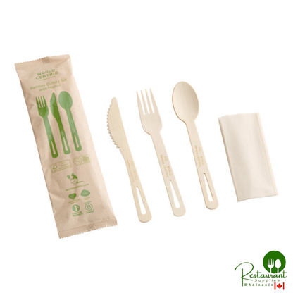 World Centric 6 11/16" Wrapped Compostable Bamboo Assorted Cutlery with Napkin - 250/Case