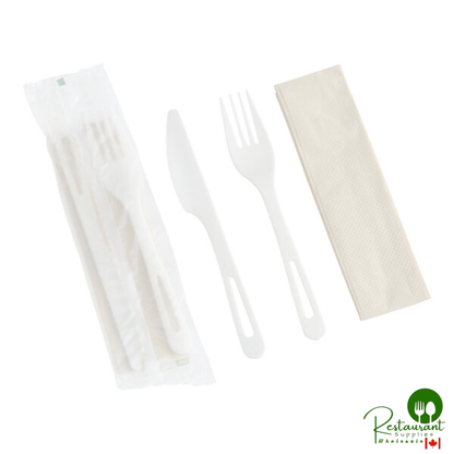 World Centric 6" Wrapped Compostable TPLA Fork and Knife Cutlery Pack with Napkin - 500/Case