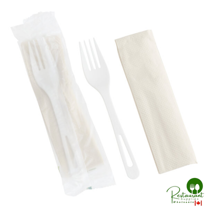 World Centric 6" Wrapped Compostable TPLA Fork with Napkin - 500/Case