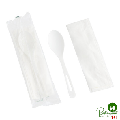 World Centric 6" Wrapped Compostable TPLA Spoon with Napkin - 500/Case