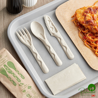 World Centric 6" Wrapped Compostable Fiber Assorted Cutlery with Napkin - 250/Case