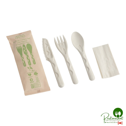 World Centric 6" Wrapped Compostable Fiber Assorted Cutlery with Napkin - 250/Case