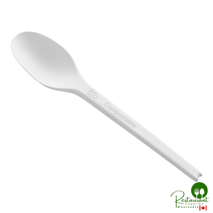 Heavy Weight Compostable 6 1/2" White CPLA Plastic Spoon By Prime - 1,000/Case