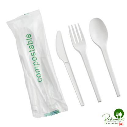 Wrapped Heavy Weight Compostable 6 1/2" White CPLA Knife, Fork, and Spoon By Prime - 250/Case