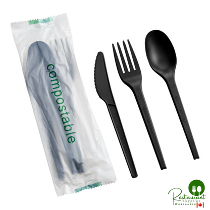 Wrapped Heavy Weight Compostable 6 1/2" White CPLA Knife, Fork, and Spoon By Prime - 250/Case