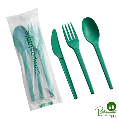 Wrapped Heavy Weight Compostable 6 1/2" White CPLA Knife, Fork, and Spoon By Prime - 250/Case