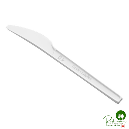 Heavy Weight Compostable 6 1/2" White CPLA Plastic Knife By Prime - 1,000/Case