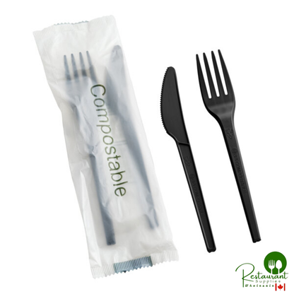 Wrapped Heavy Weight 6 1/2" Black CPLA Knife and Fork By Prime - 250/Case