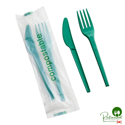 Wrapped Heavy Weight 6 1/2" Black CPLA Knife and Fork By Prime - 250/Case