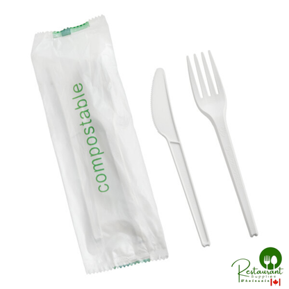 Wrapped Heavy Weight 6 1/2" Black CPLA Knife and Fork By Prime - 250/Case