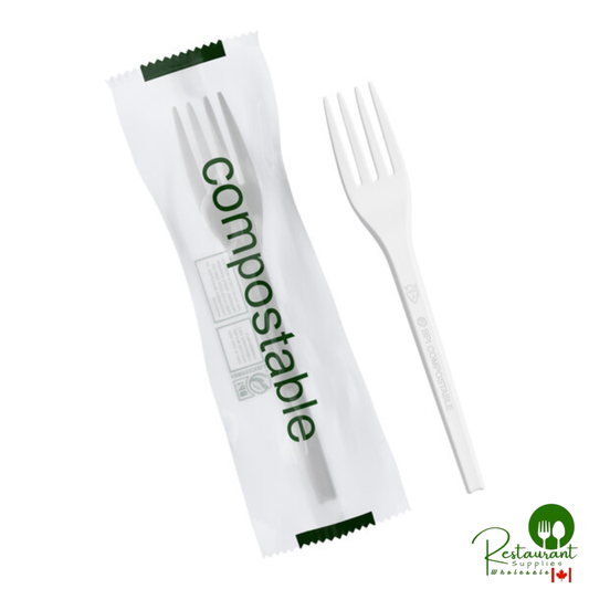 Wrapped Heavy Weight Compostable 6 1/2" White CPLA Fork By Prime - 500/Case
