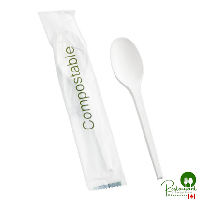 Wrapped Heavy Weight Compostable 6 1/2" White CPLA Spoon By Prime - 500/Case