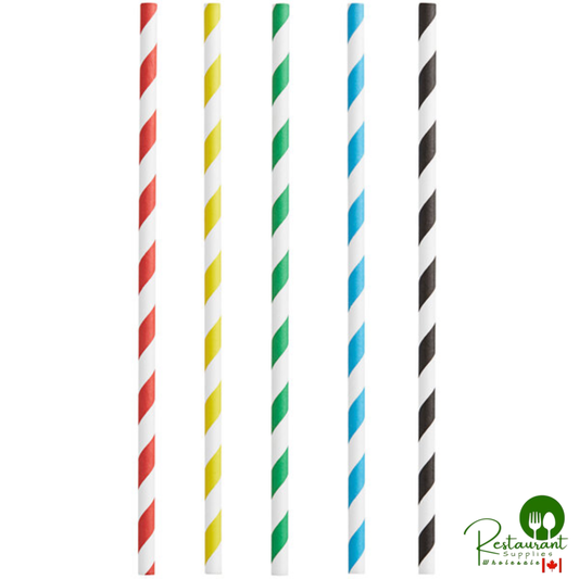 7 3/4" Assorted Stripe Jumbo Unwrapped Paper Straw By Prime - 4,800/Case