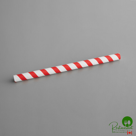 8 1/2" Colossal Red and White Striped Unwrapped Paper Straw By Prime - 1,500/Case