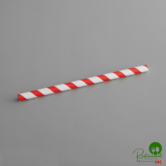7 3/4" Giant Red and White Striped Unwrapped Paper Straw By Prime - 2,800/Case