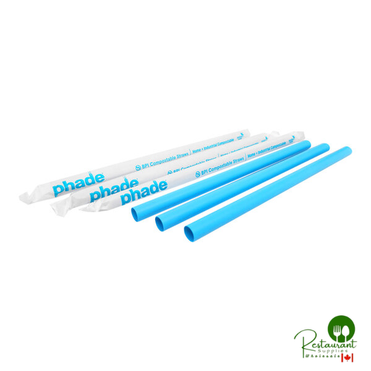 Phade 9" Colossal Wrapped Blue Compostable Straw - 500/Case