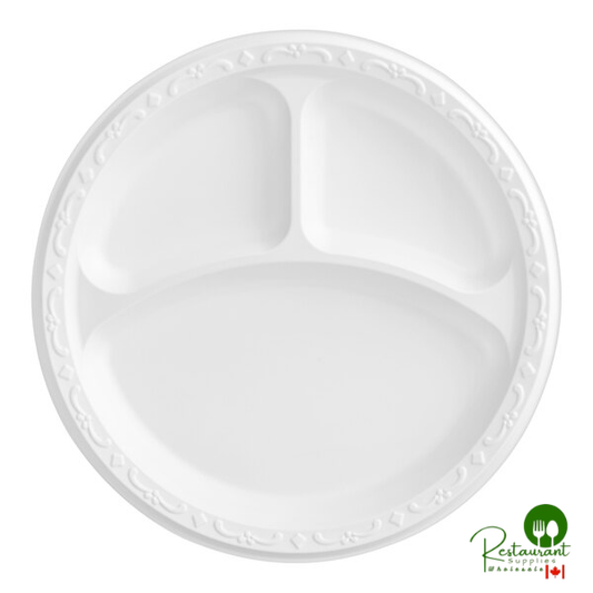 Ecopax 9" 3-Compartment White / Ivory Mineral-Filled Polypropylene Plate - 400/Case