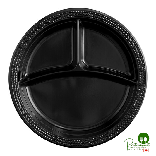 Fineline ReForm 9 3/4" 3 Compartment Black Polypropylene Plate - 400/Case