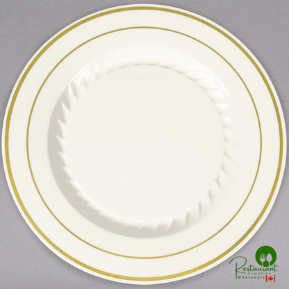 Fineline Silver Splendor 507-BO 7" Bone / Ivory Plastic Plate with Gold Bands - 150/Case