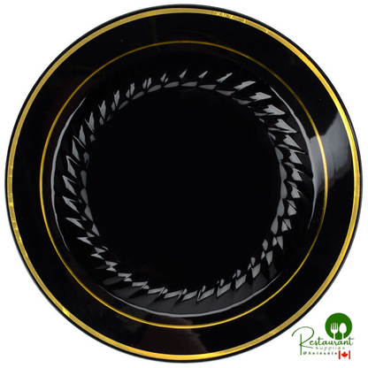 Fineline Silver Splendor 507-BO 7" Bone / Ivory Plastic Plate with Gold Bands - 150/Case