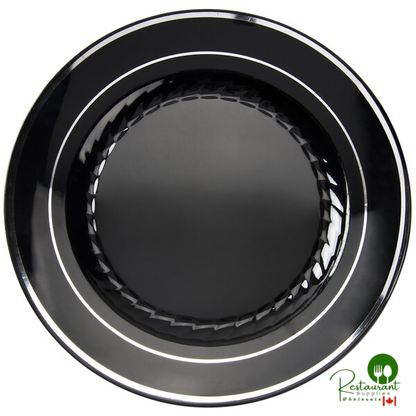 Fineline Silver Splendor 507-BO 7" Bone / Ivory Plastic Plate with Gold Bands - 150/Case