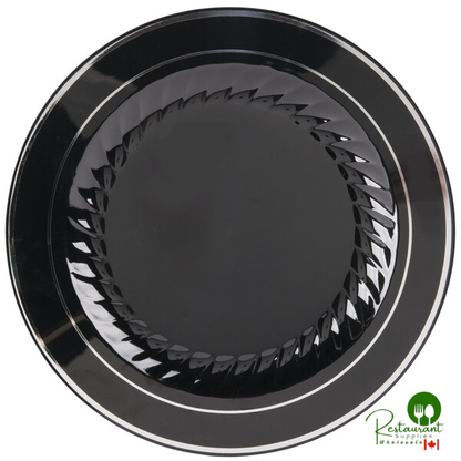 Fineline Silver Splendor 510-WH 10" White Plastic Plate with Silver Bands - 120/Case