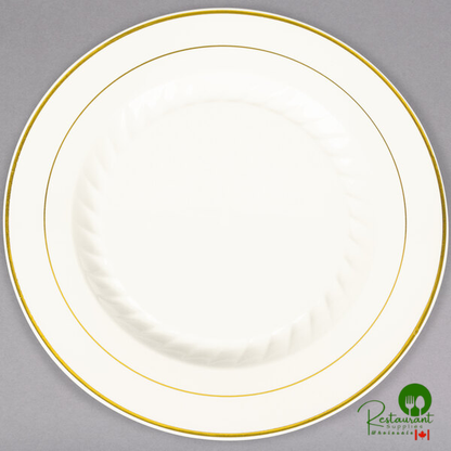 Fineline Silver Splendor 510-WH 10" White Plastic Plate with Silver Bands - 120/Case