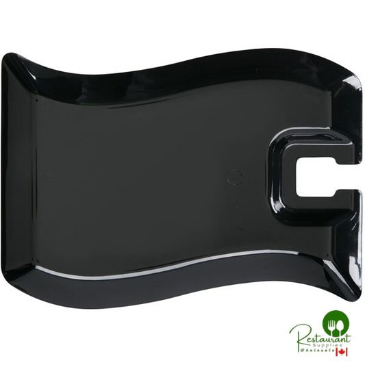 Fineline Wavetrends 1409-BK 6" x 9 1/2" Black Plastic Cocktail Plate with Stemware Hole - 120/Case