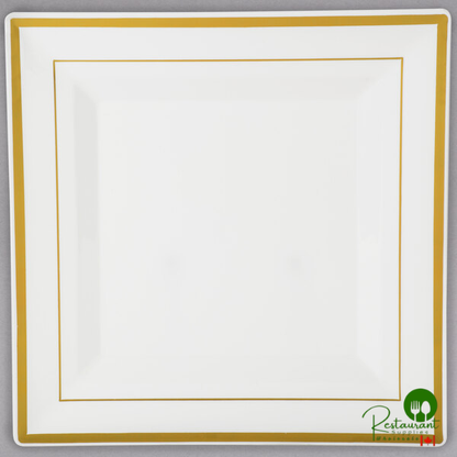 Fineline Silver Splendor 5510-WH 10" White Plastic Square Plate with Silver Bands - 120/Case