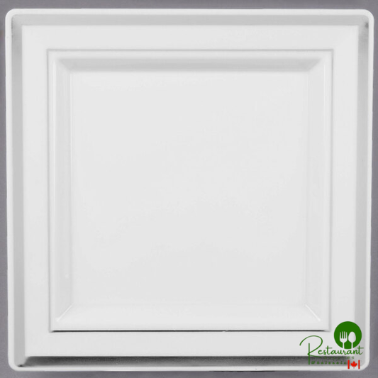 Fineline Silver Splendor 5507-WH 7 1/4" White Plastic Square Plate with Silver Bands - 120/Case