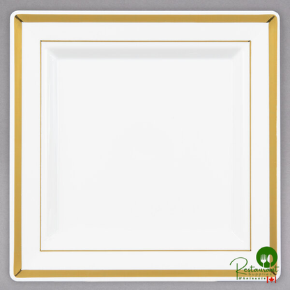 Fineline Silver Splendor 5507-WH 7 1/4" White Plastic Square Plate with Silver Bands - 120/Case | Canada