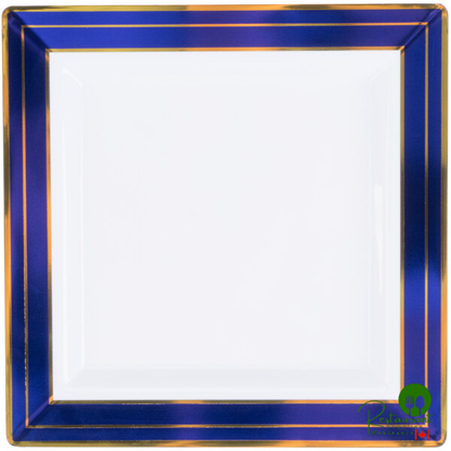 Fineline Silver Splendor 5507-WH 7 1/4" White Plastic Square Plate with Silver Bands - 120/Case | Canada