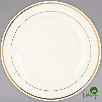 Fineline Silver Splendor 509-WH 9" White Plastic Plate with Silver Bands - 120/Case